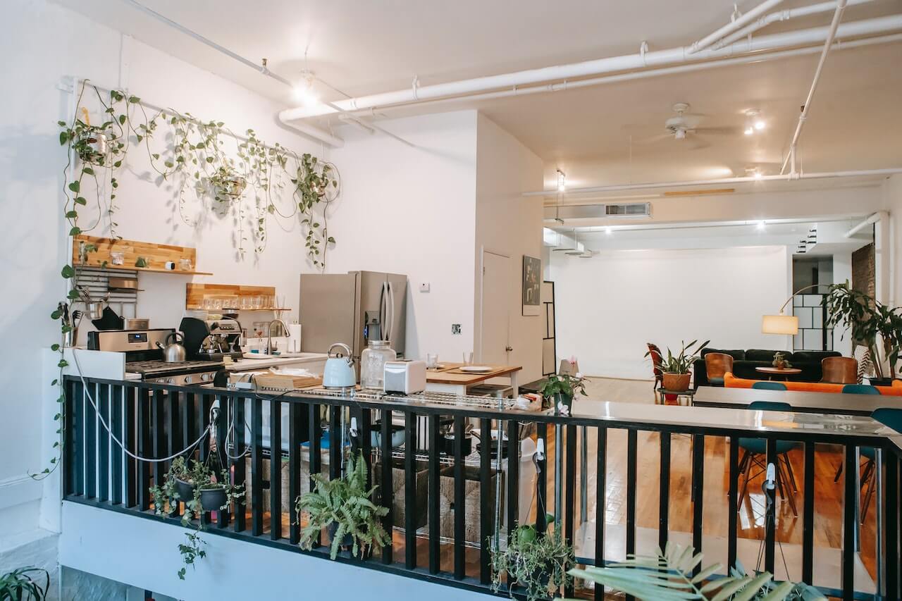 modern minimalist railing decorated with indoor plants