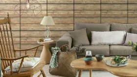 brown-themed living room design with wood furniture