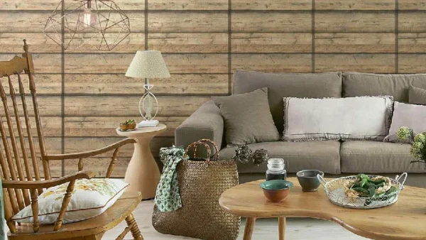 brown-themed living room design with wood furniture