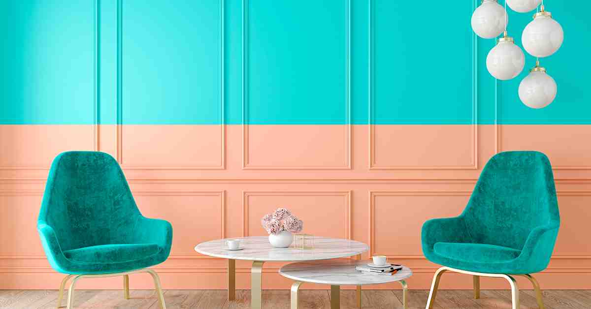 Matte wall paint finish in sky blue and peach