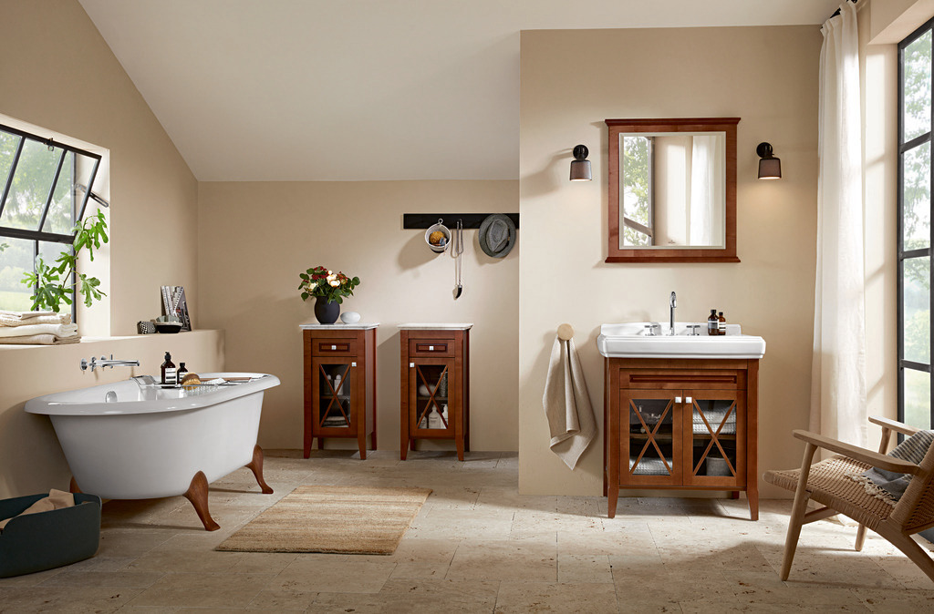 Premium bathroom furniture , mirror and freestanding bath from Hommage collection