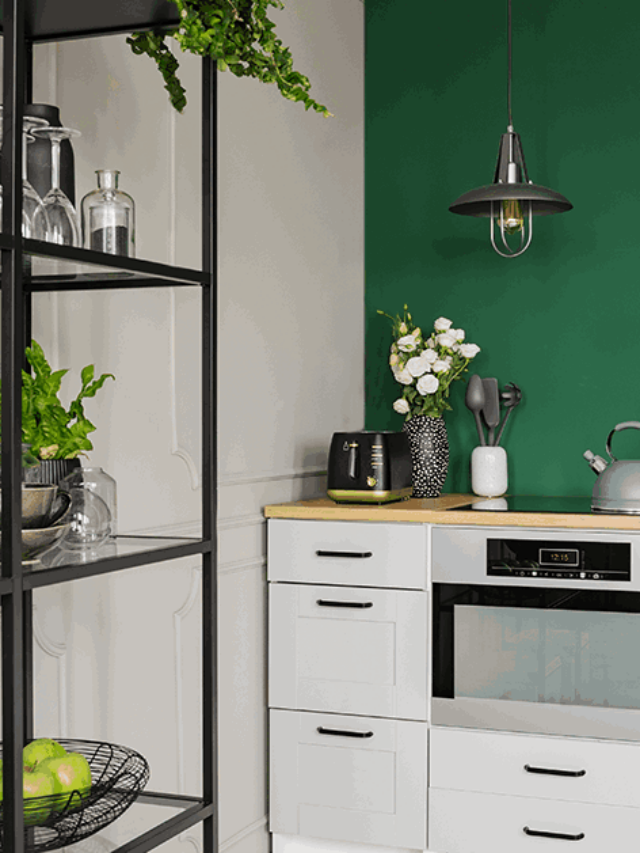 kitchen, cabinets, green, lights