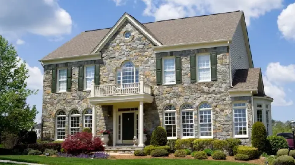 home designing front with stone, classic appearance, bungalow style