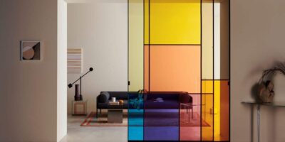 stained glass door design in a living room