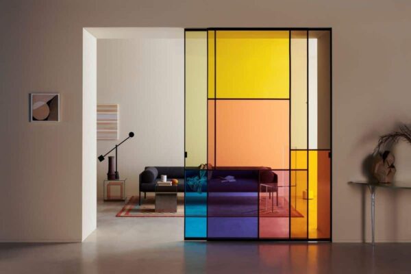 stained glass door in a living room