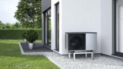 air to water heat pump installed in outdoor space, convector domestic heat pump
