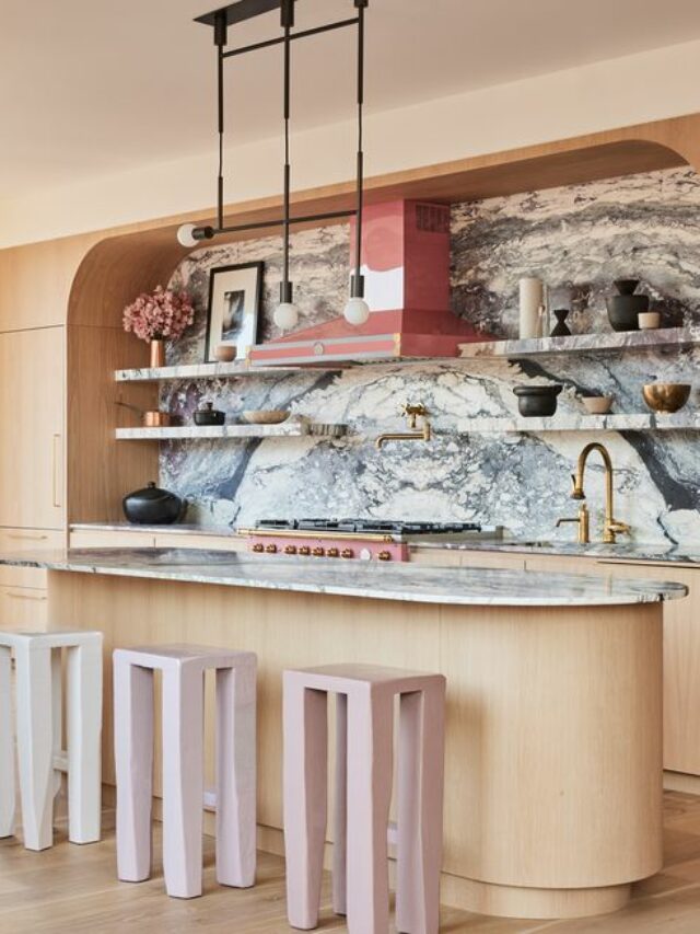 hanging lights, neutral color palette, kitchen island, work triangle