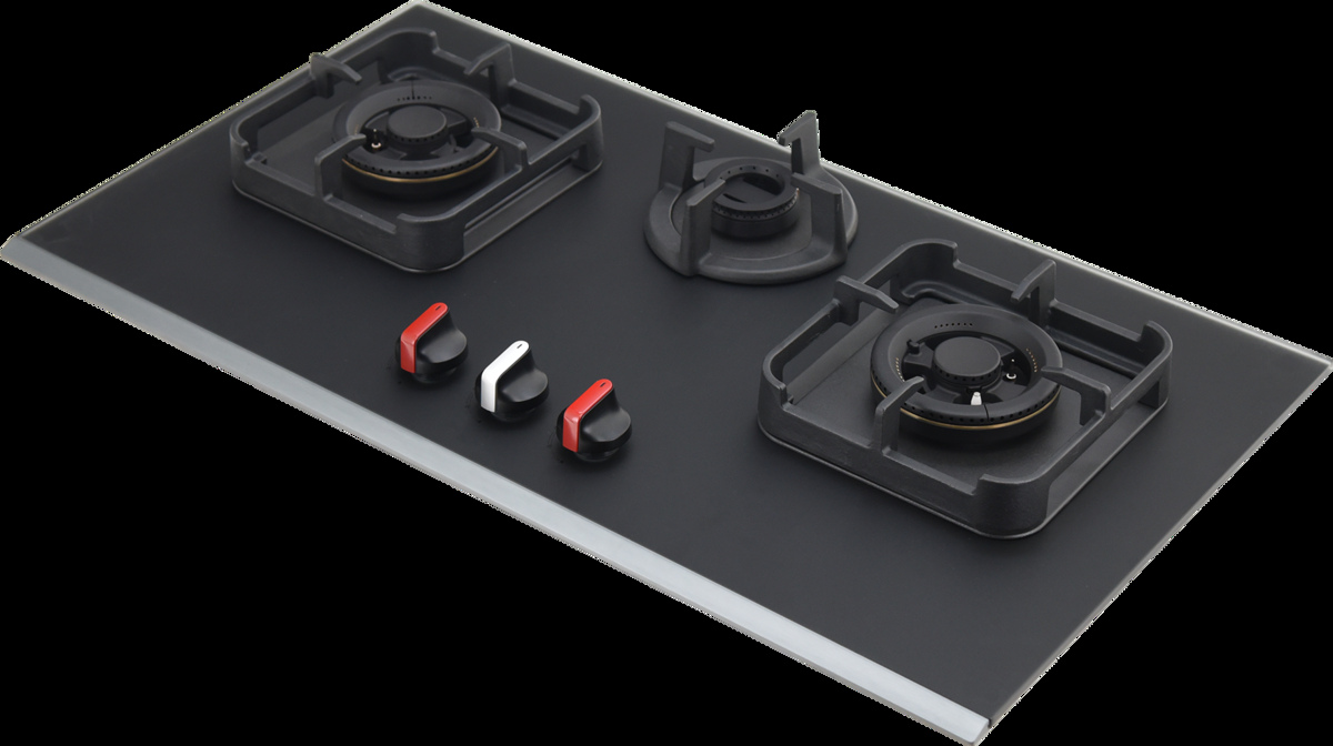 KAFF nordic series gas hobs with premium black glass finish and metal knobs
