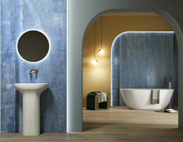 blue wall tiles in a bathroom