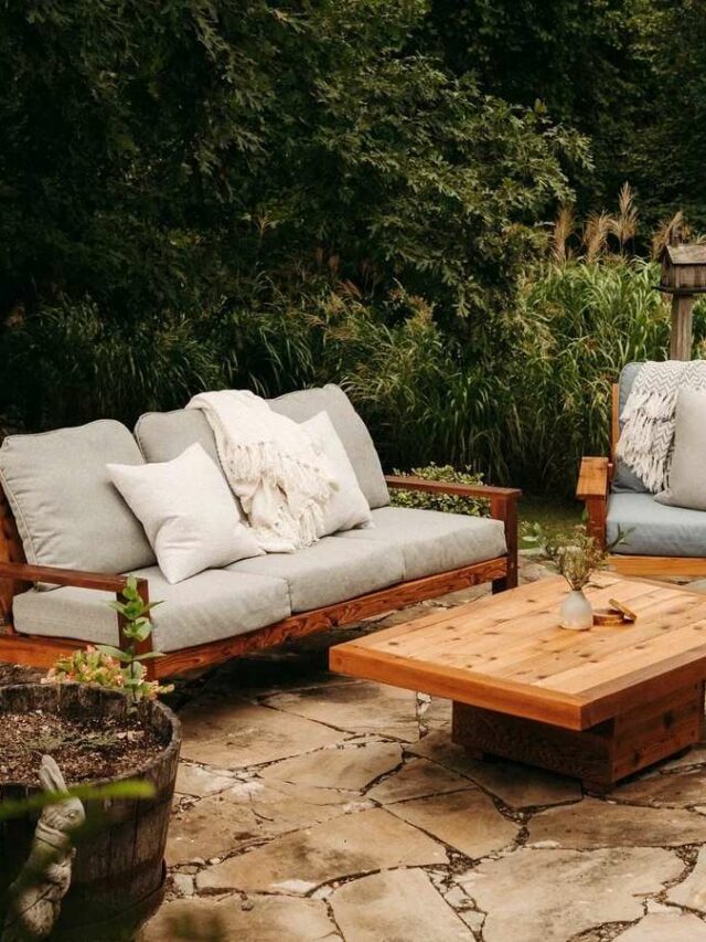 white sofa with brown wooden frame