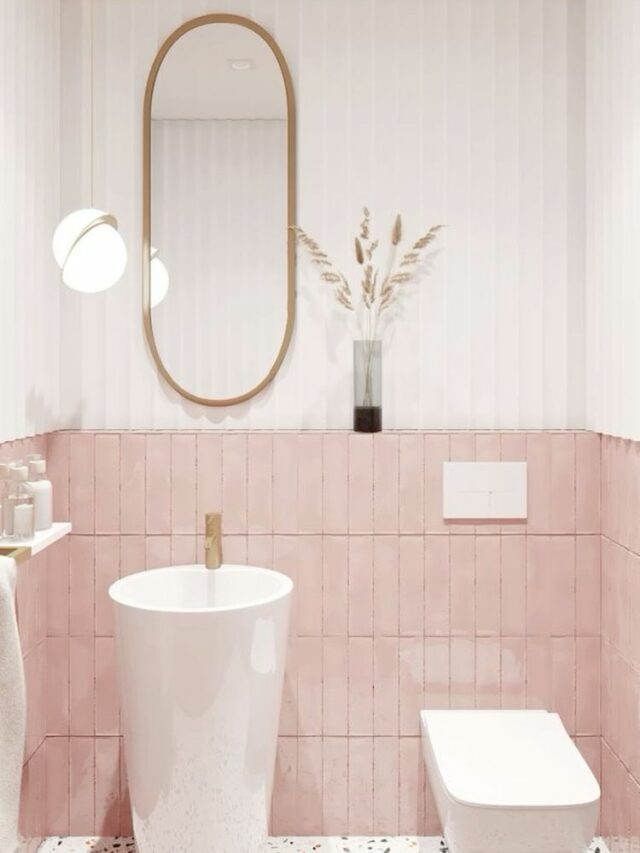 small pink and white bathroom