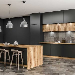Wurfel Modular Kitchen Design in black colour