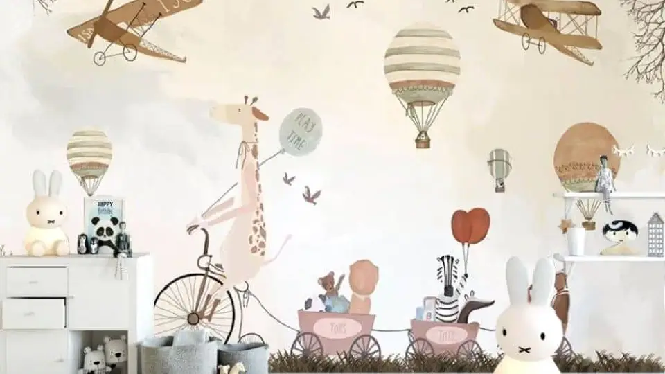 kids room with a animated backdrop