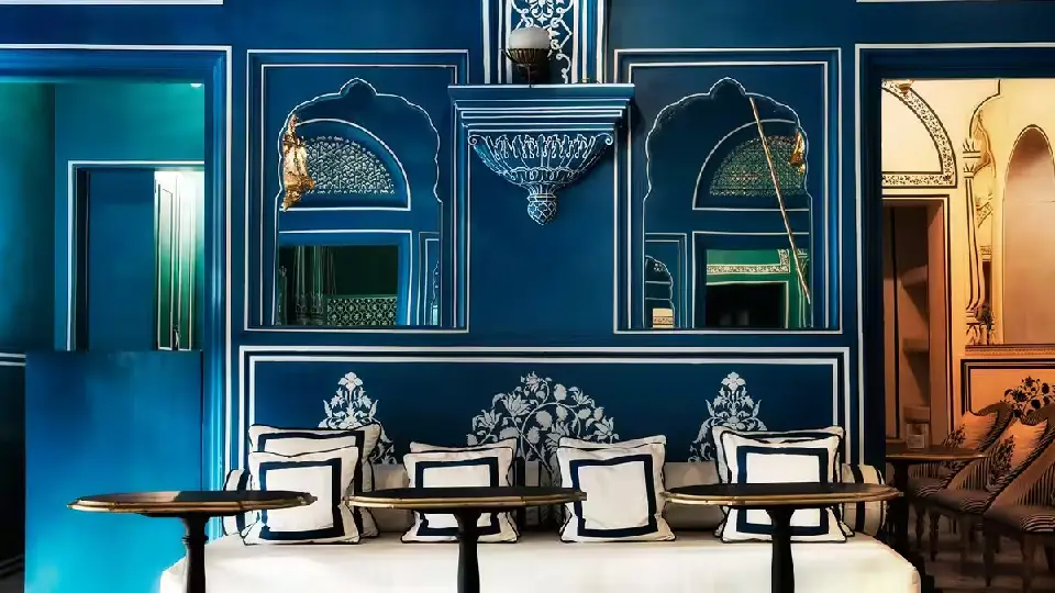 Blue interior design of one of the best cafes in India