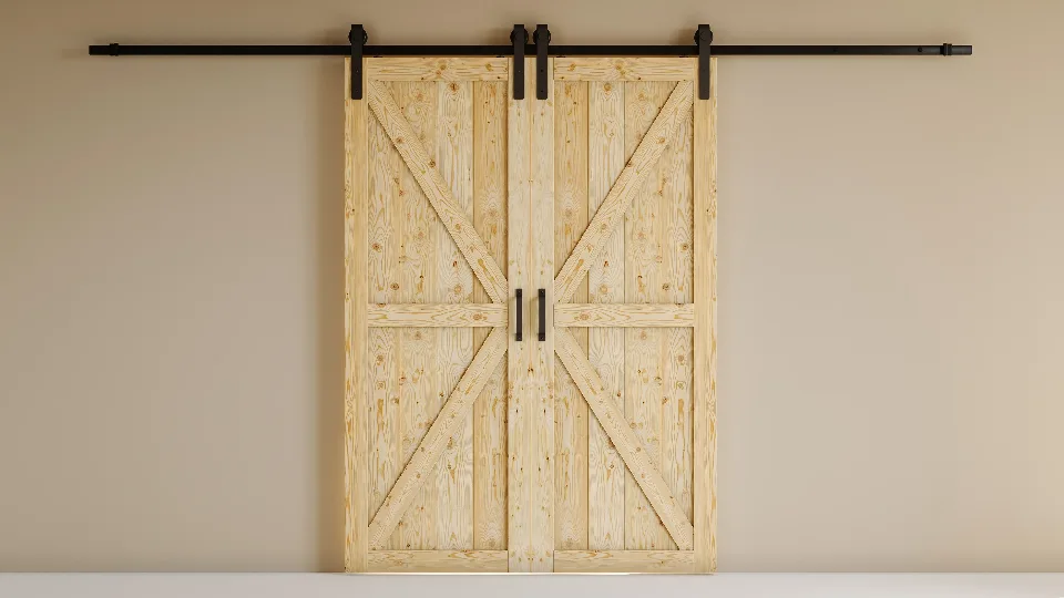 pastel green colored geometric sliding barn door 