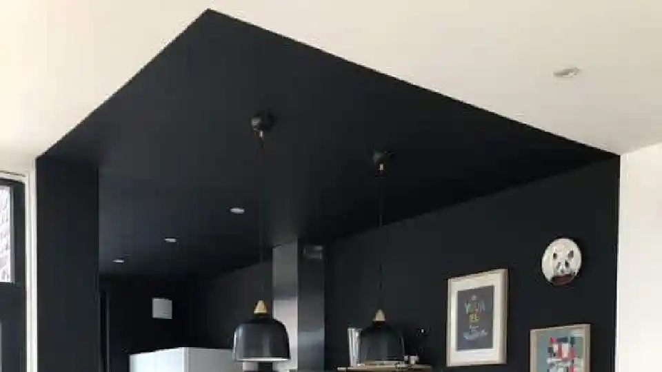 black ceiling for open-kitchen