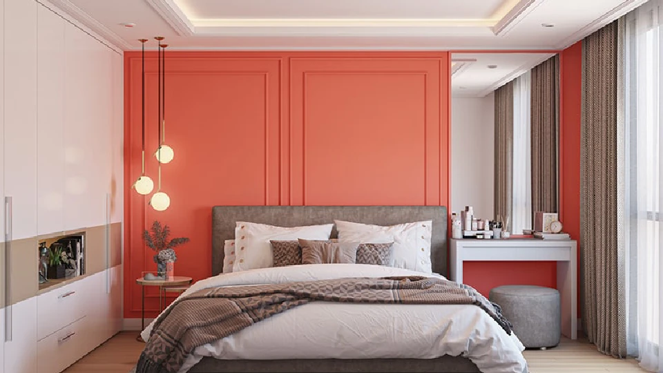 Coral with neutral shades for room 