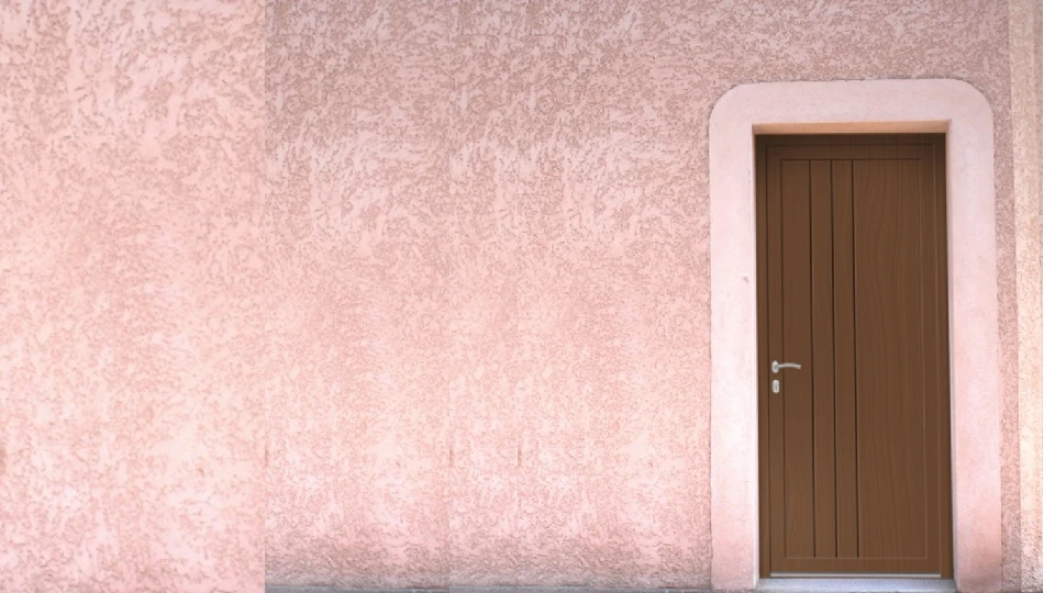 brown wooden door design in a pink home