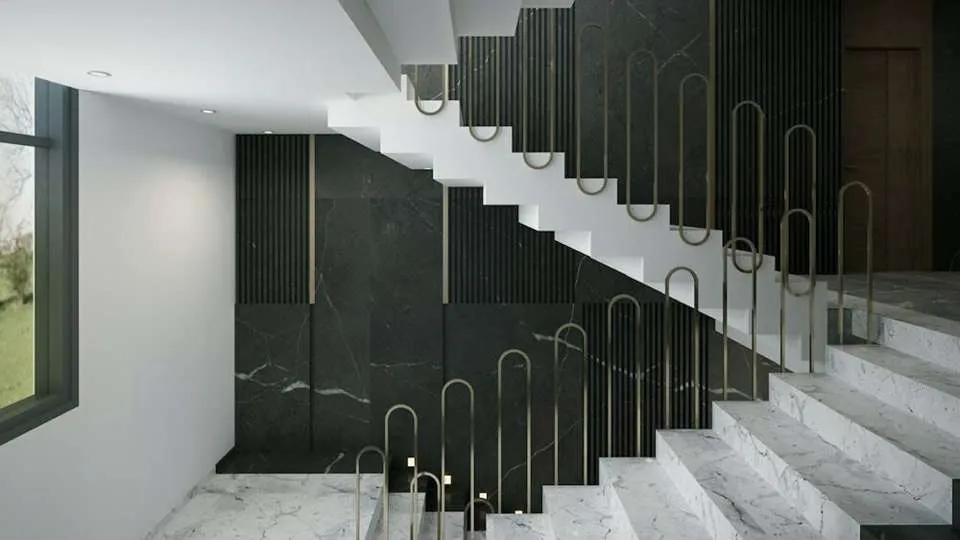 A railing system for staircases provides safety and support, combining functionality with design to enhance the overall aesthetic of the stairs.