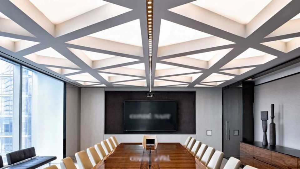 Geometric conference room false ceiling design