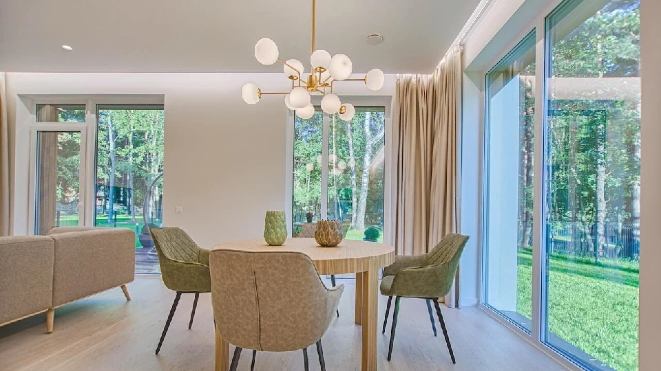 contemporary island ceiling lights hanging above dining counter, providing bright and stylish light up