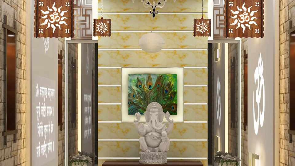 Pooja room unit with pendant lights 