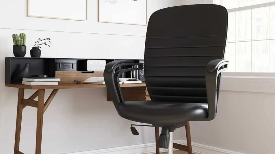 Nilkamal Aries leather finish chair in home office with desk