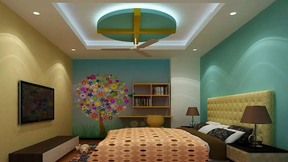 A false ceiling frames the room with subtle grace,Hiding wires and pipes while enhancing space.