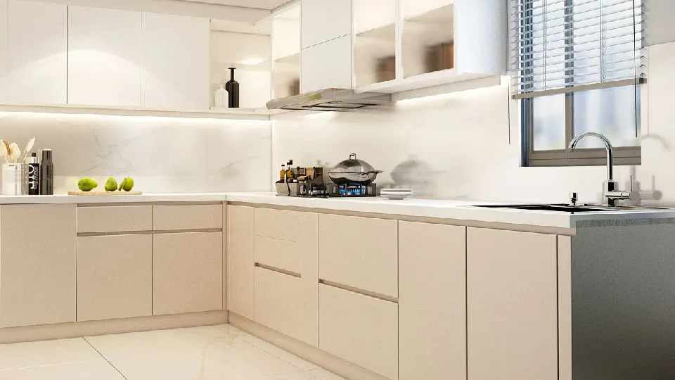 brown cooking area with cabinets, cupboards and appliances