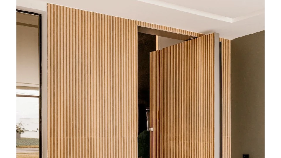 brown slated door design for a home