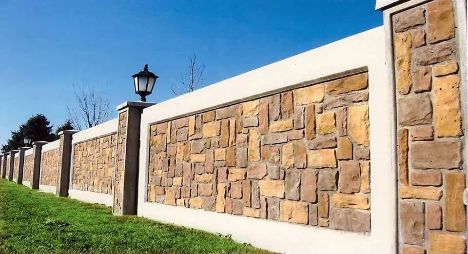 compound wall made using stone tiles