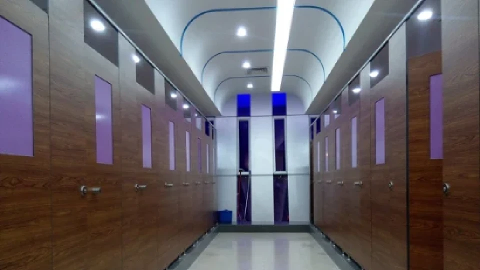 False ceiling design for office washroom cubicles 