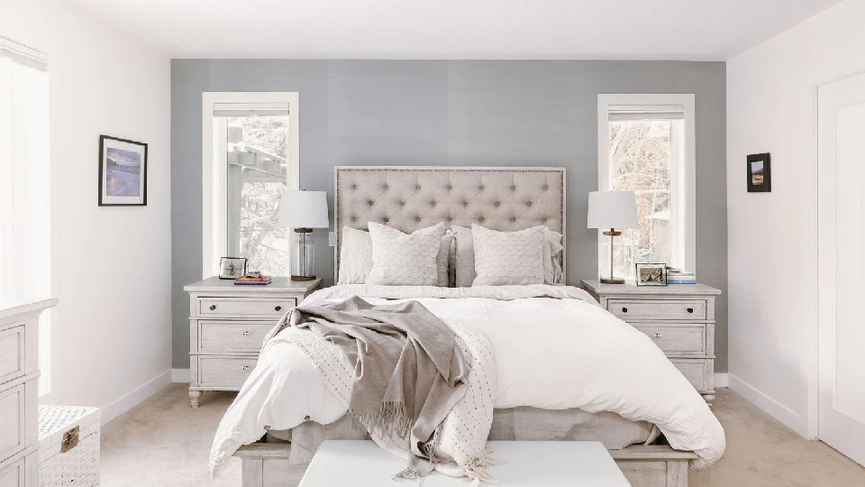 bedroom in grey and white