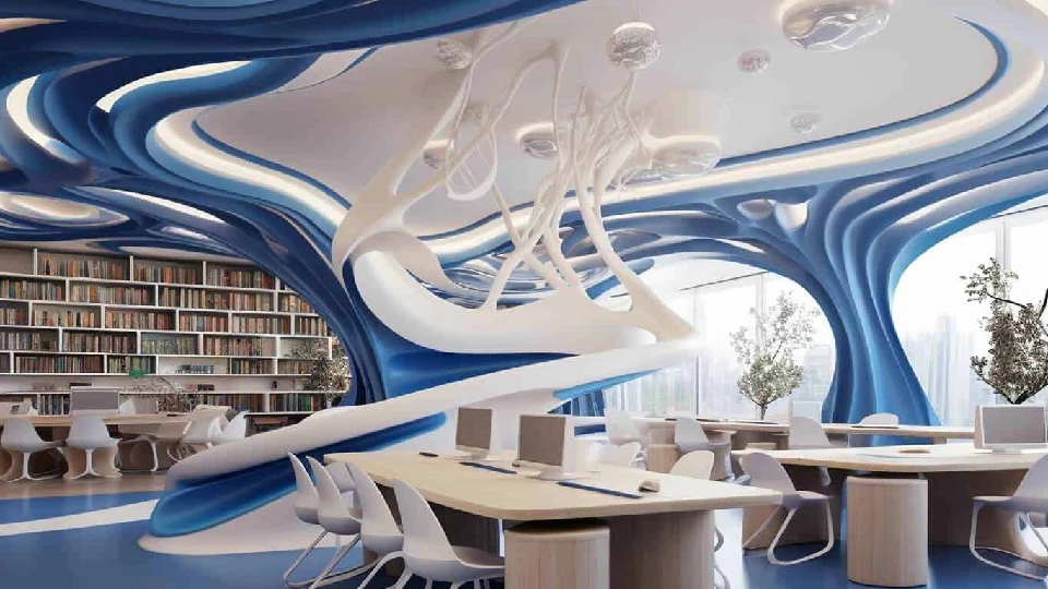 Blue and white experimental false ceiling for office