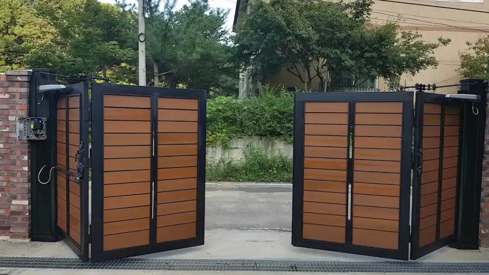 brown folding modern gate with black accents