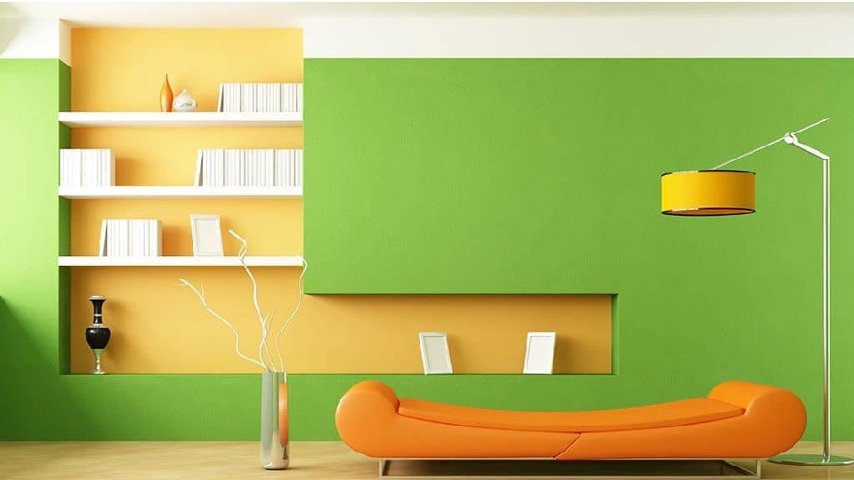 Green and yellow colour combination for hall, striking contrast makes the colours come alive