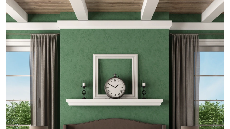 Three colour combination for bedroom wall, green, brown and white shades