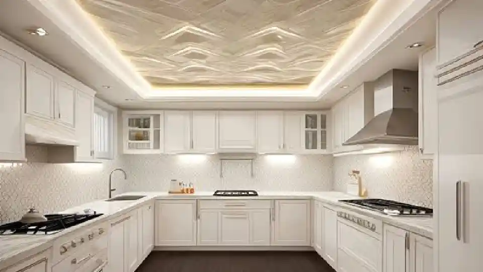 false ceiling design for kitchen in neutral colour