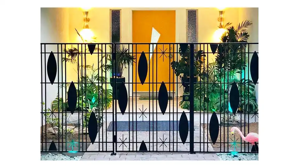 black mid century modern iron/steel gate