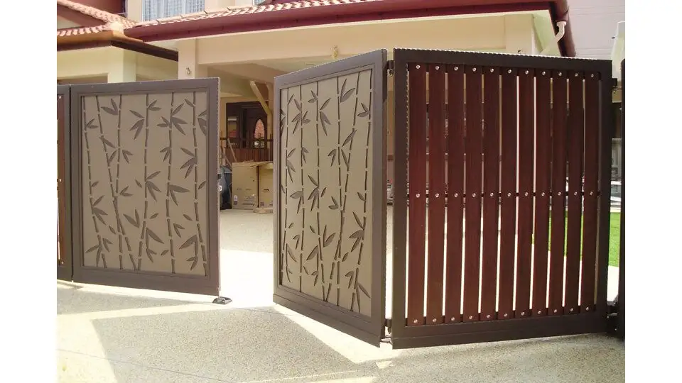 ornate folding gate in brown and grey