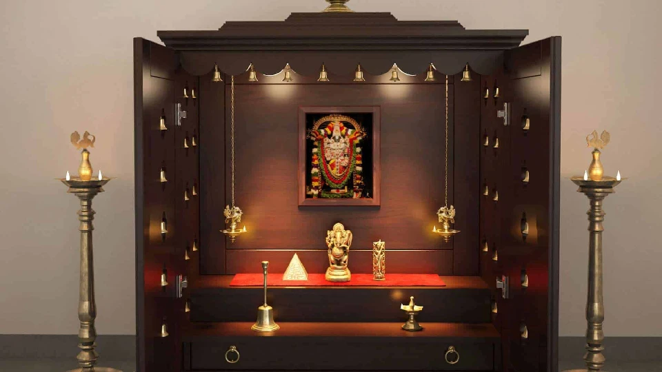 brown prayer unit with lights