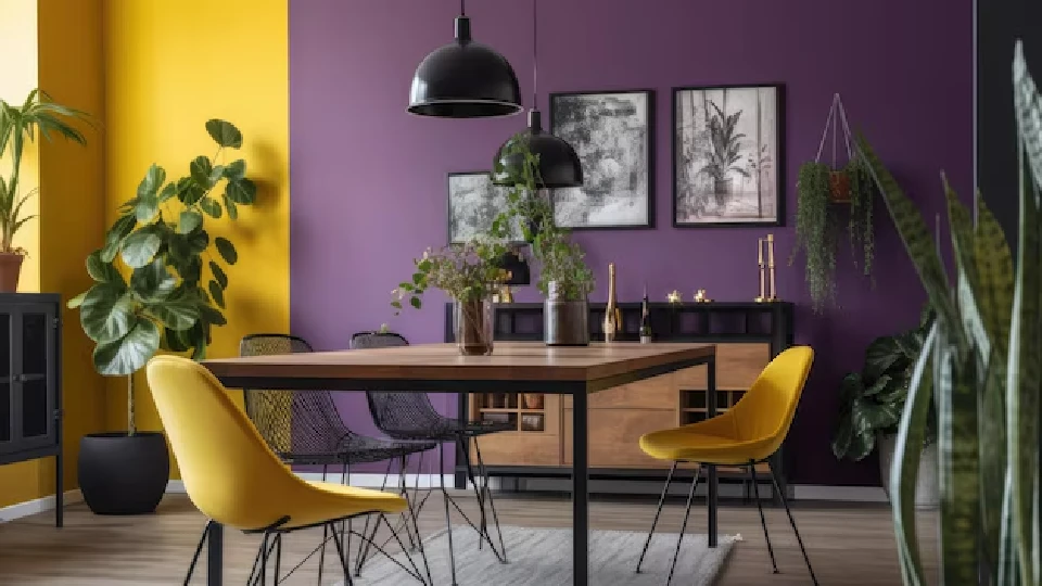 wall colour combo for dining room. Purple and yellow