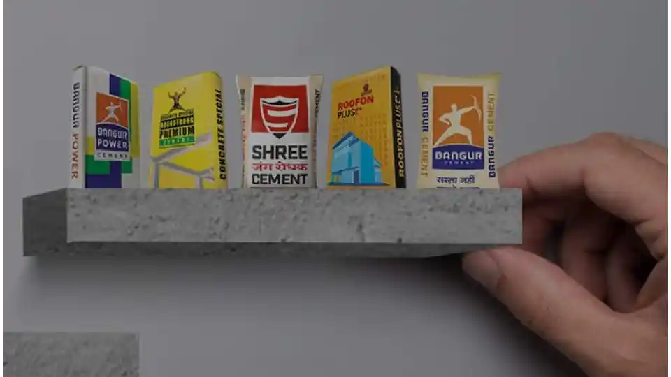 Products of shree cement against a grey background