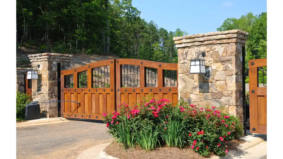 Wood and stone modern main gate