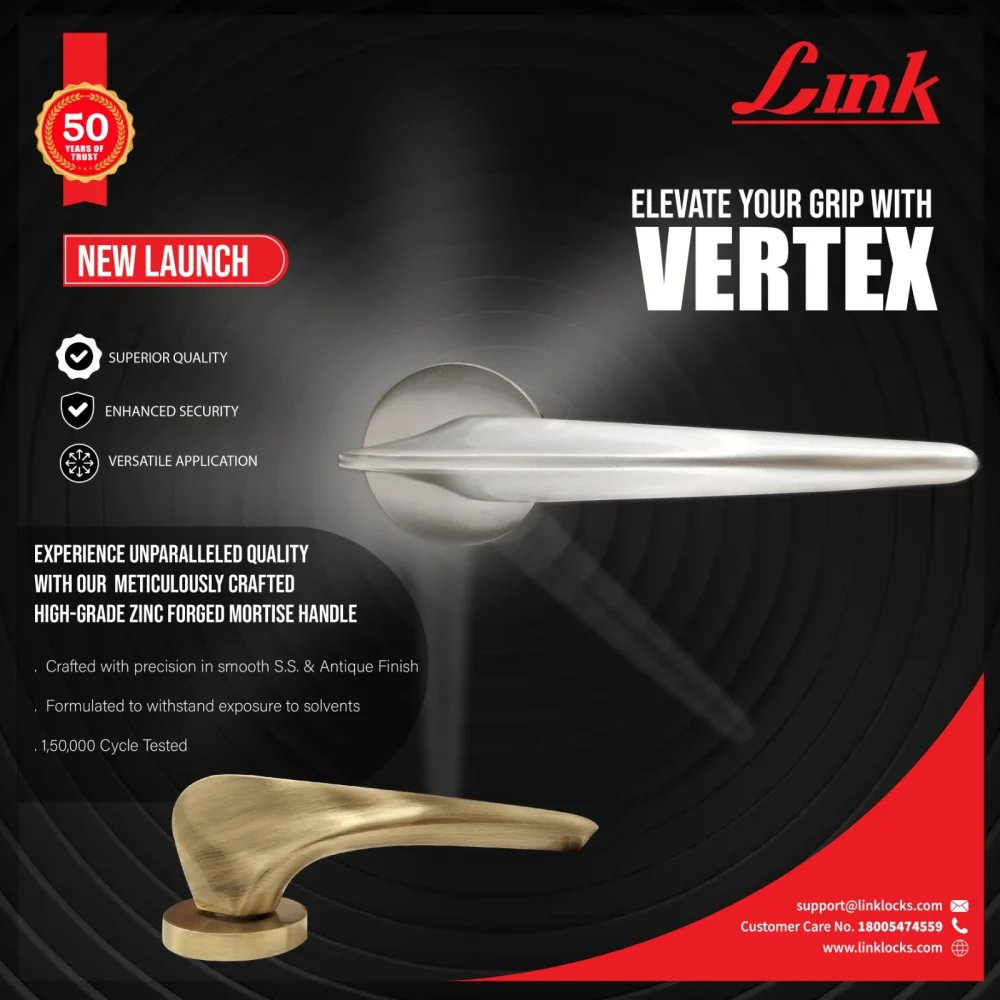 Link Locks Vertex mortise handle - Series Presetto, mortise handle on rose in SS and rose gold finish