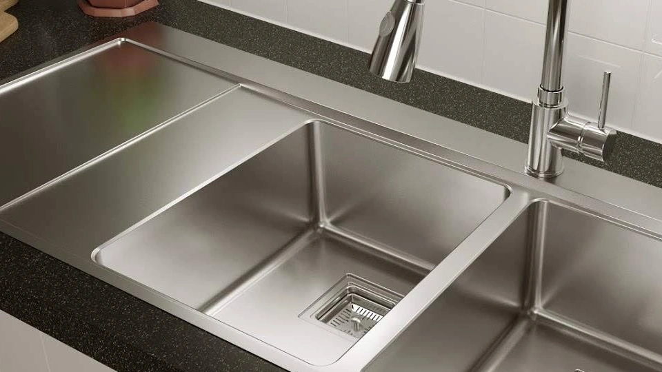 steel finish double bowl basin for kitchen