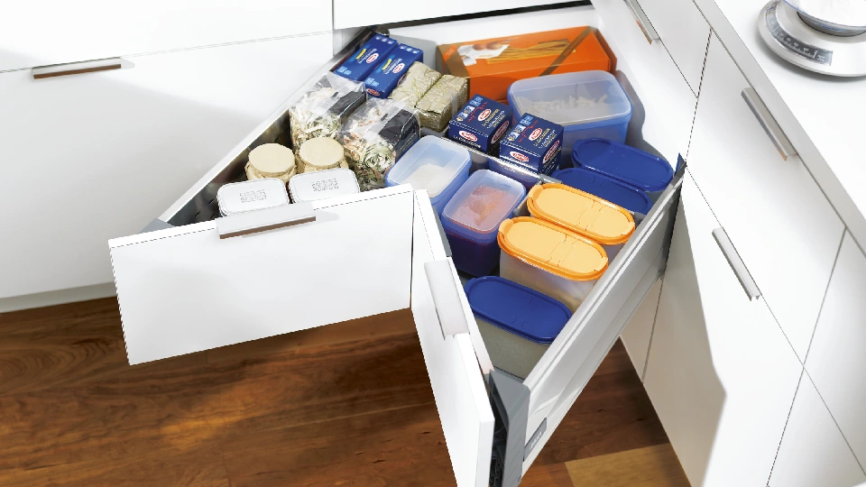 White kitchen cabinet drawer