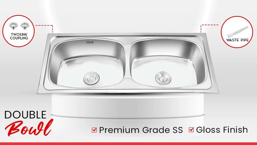 stainless steel double bowl basin with drainboard by chilly-s