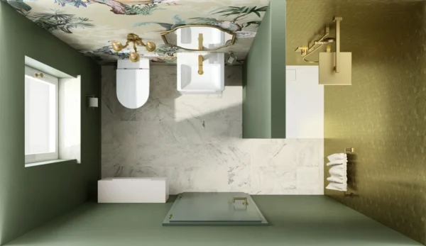 top view of green themed Villeroy & Boch bathroom