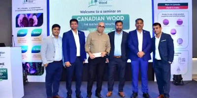 A group photo at Canadian Wood seminar on sustainable solutions in modern architecture